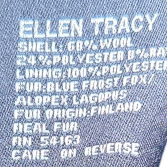 Women's Ellen Tracy Wool Coat, Size 14, Navy Faux Fur, Long, Belt - Picture 9 of 10